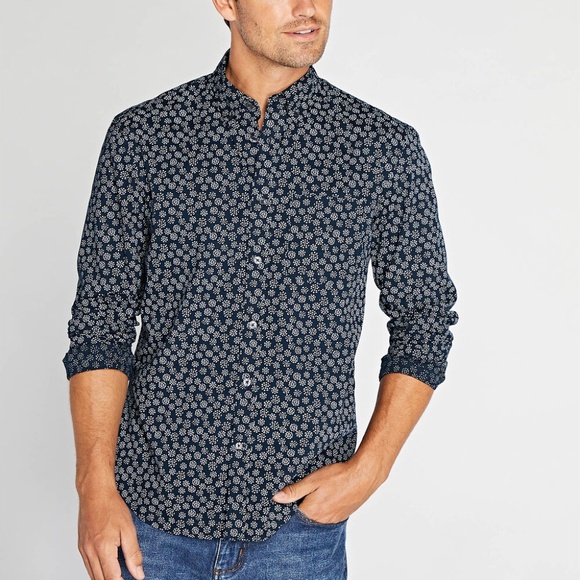 Long Sleeve Dot Print Button Down Shirt - Brand New - NEVER WORN - Navy